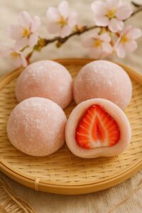 strawberry daifuku mochi sakura cherry blossom traditional Japanese sweet