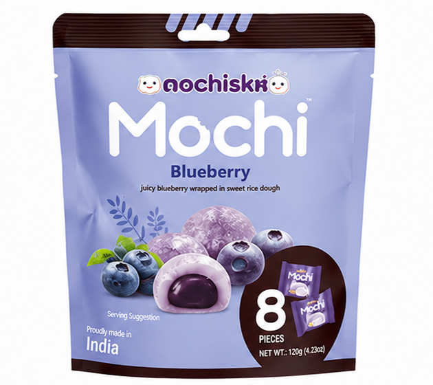 Mochisko – Juicy Blueberry Wrapped In Sweet Rice Dough 8 Pieces, 120g (Made in India)
