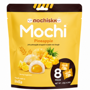 Mochisko – Juicy Pineapple Wrapped In Sweet Rice Dough 8 Pieces, 120g (Made in India)